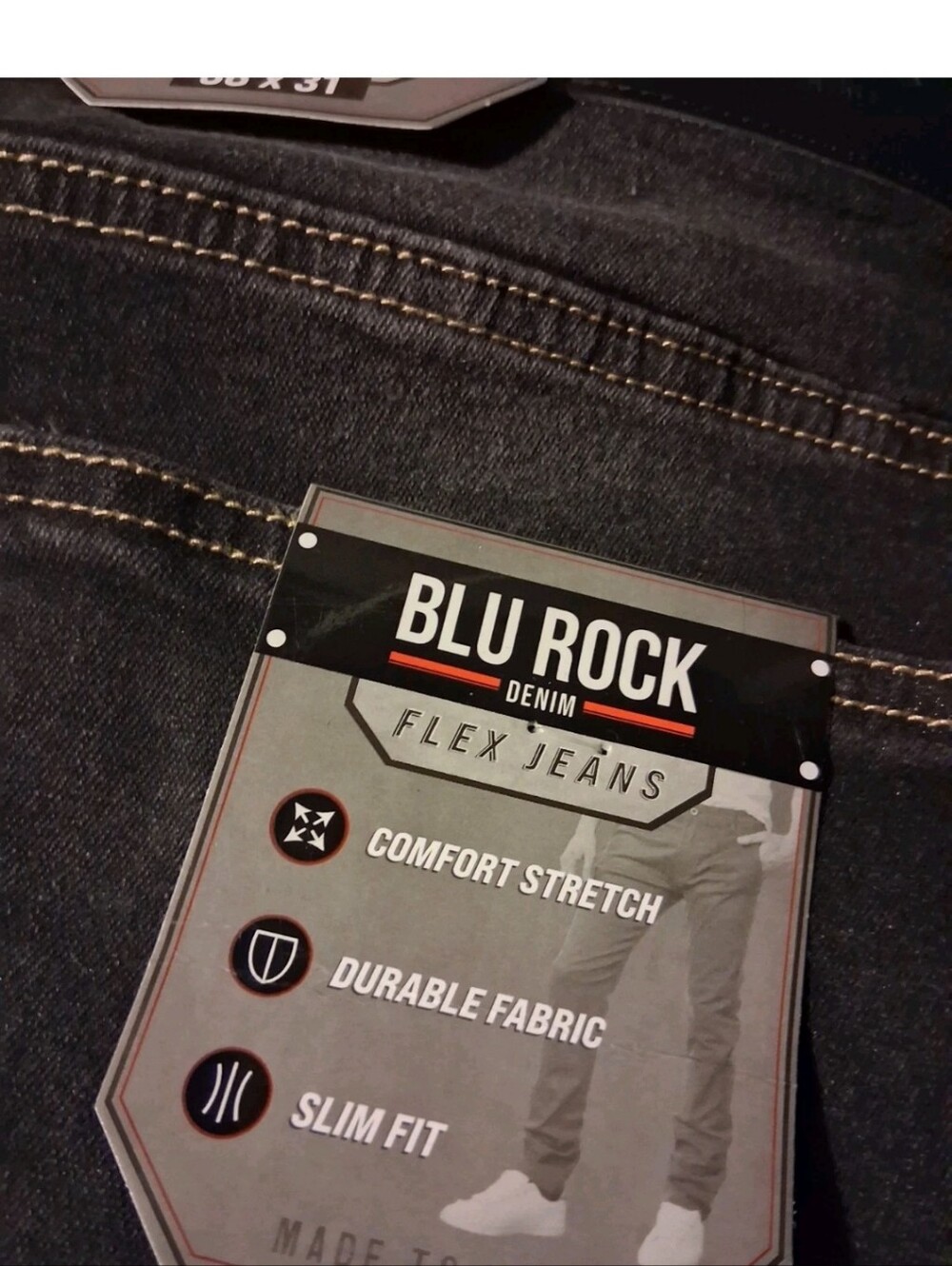 Blu Rock Flex Slim Fit Men's Jeans - Dark Black 38/31